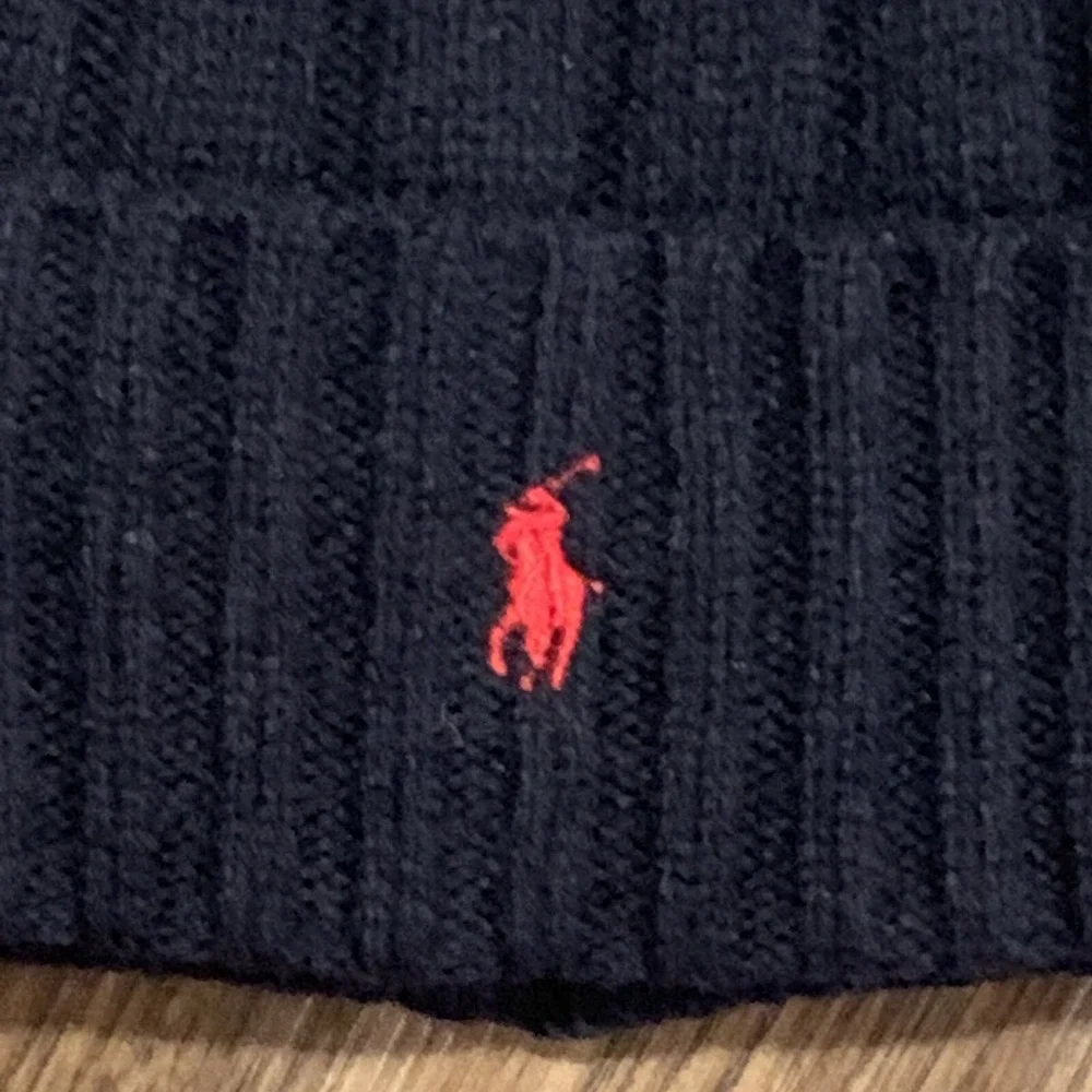 Polo Ralph Lauren Signature Merino Navy Wool Blend Red Pony Cuffed Beanie Cap
